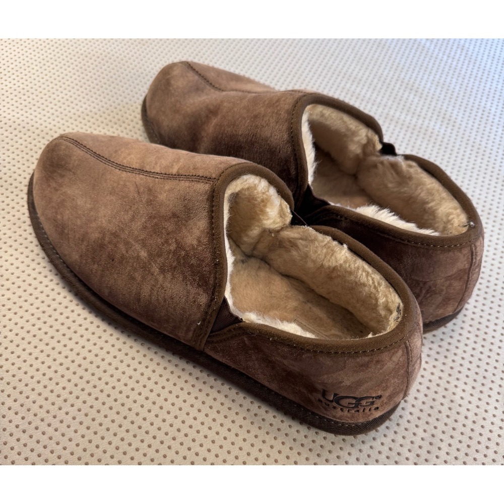 UGG Australia Scuff II Romeo Mens Suede Slippers Brown Sheepskin Loafers Size 14